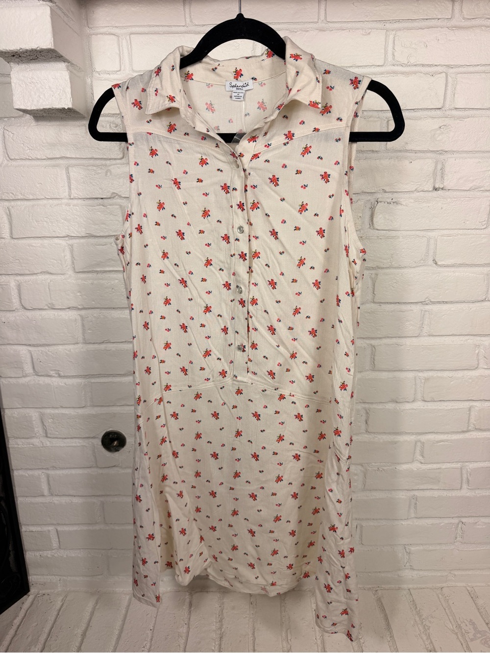 Splendid Linen Blend Floral Sleeveless Shirt Dress Small Ivory Button Front